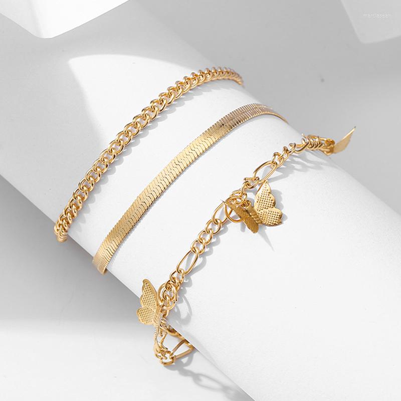 

Anklets Fashion Simple Temperament Golden Butterfly 3 Piece Anklet Creative Snake Bone Chain Women's Combination Jewellery