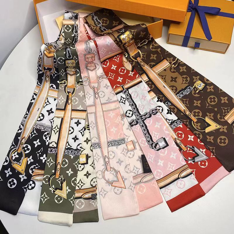 

Designer Letters Print Floral Silk Scarf Headband for Women Fashion Long Handle Bag Scarves Paris Shoulder Tote Luggage Ribbon Head Wraps 112-8CM
