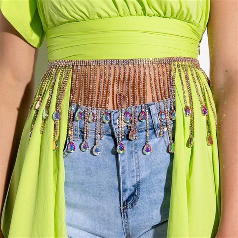 

Anklets Colorful Tassel Shiny Skirt Chain Sexy Elastic Beaded Green Electroplate Belly Dance Belt for Daily Wear 230216