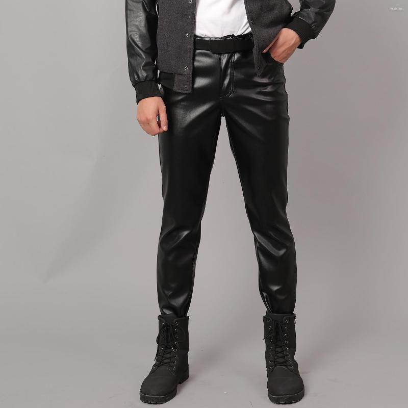 

Men's Pants Men's Elastic Slim Fit Fashion Leather Moisture Proof White Dance Performance Bar Trousers For Men Clothing, Black