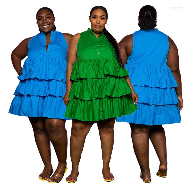 

Plus Size Dresses Women Summer 2023 Sleeveless Loose Cascading Ruffle Dress Wholesale Ladies Casual Drop, Green