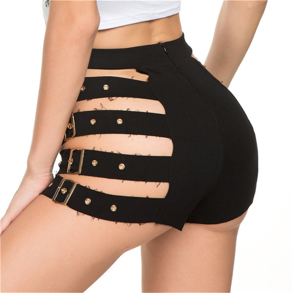 

Women' Shorts Hollow Out Sexy Bandage Dance Women Bar shorts Clubwear Cut femme Slim High Waist 230217, Black