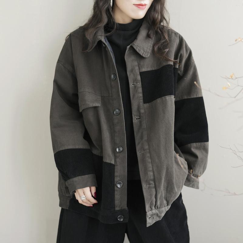 

Women's Jackets 2023 Women Denim Cotton Coats Autumn Winter High Street Style Color Spliced Patchwork Loose Female Tide Wild