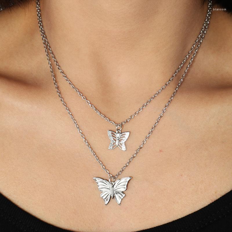 

Pendant Necklaces Trendy Simple Gold Color Link Chain Necklace Punk Alloy Butterfly Multi-layer Choker For Women Jewelry