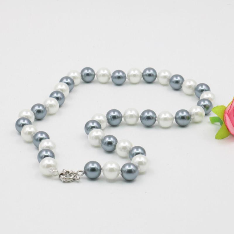 

Chains 10mm Round White Gray Multicolor Shell Pearl Necklace Women Girls Fashion Jewelry Making Design DIY Rope Chain Gifts For Mother
