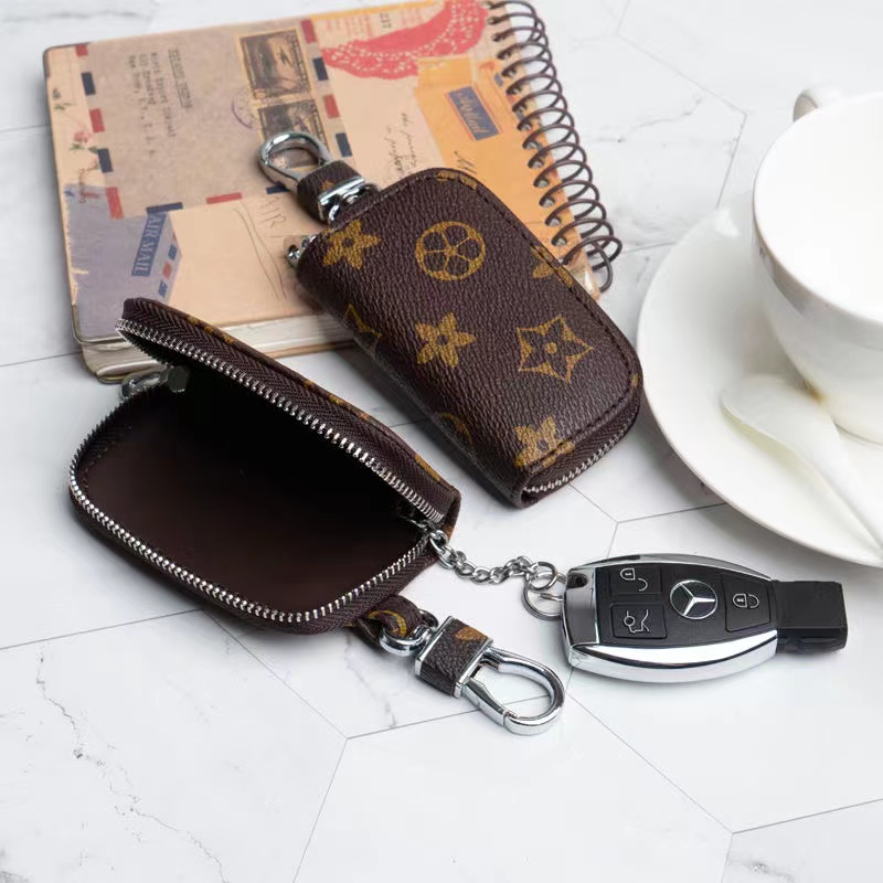 

Fashion men Universal Car Key bags Case unisex Designer Male PU Leather Key's Holder Women Zipper Smart Keychain Cases Cars Keys Pouch Bag Wallets, Black grid