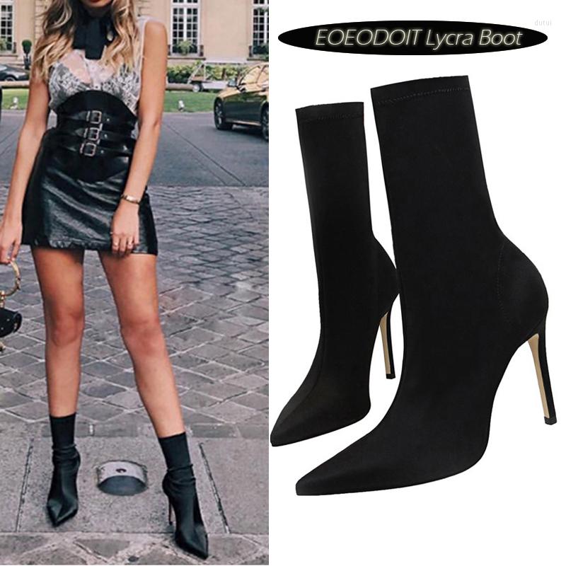 

Boots Women Sock Spring High Stiletto Heels Pumps Sexy Pointed Toe Calf Shoes Stretch Booties Plus Size 9.5 Cm, 3151apricot