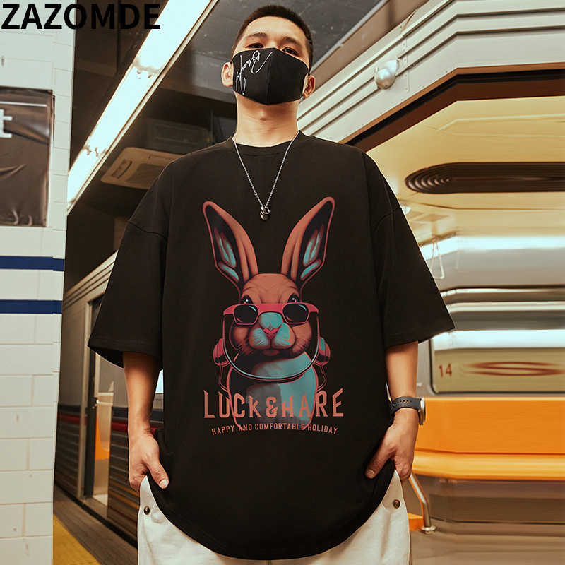 

Men's T-Shirts ZAZOMDE Summer New Streetwear Men Tees Creative Tshirts Rabbit Printed T Shirt 2023 Harajuku Fashion Casual Short Sleeve Tee Top L230217, Dblack