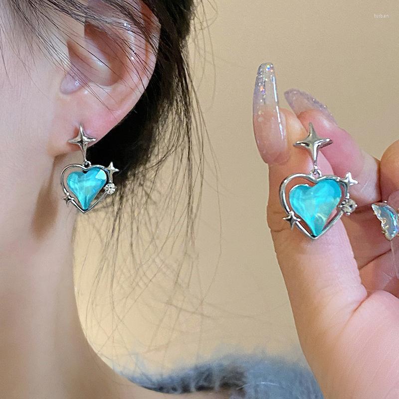 

Dangle Earrings 2023 Blue Crystal Heart Star Stud For Women Girl Gothic Y2K Punk Design Removable Simple