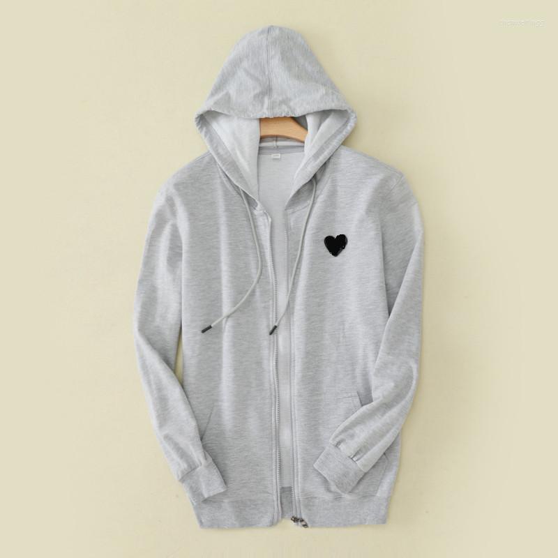

Women's Hoodies Couple Hooded Zipper Sweater Coat Pure Cotton Love Heart Embroidery Jacket Casual Couples, Red black heart