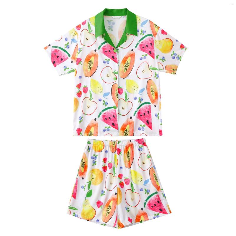 

Women's Sleepwear Cute Print Fruits Women Pajamas Sets Summer Sexy Suit Collar Shirts Shorts Rayon Thin Lingerie Nightwear Home Clothing, Color 1