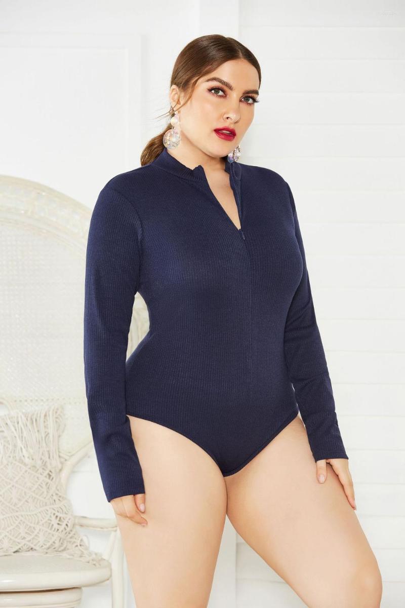 

Shirt Brand Autumn Winter Jumpsuits For Women Long Sleeve Sweater Knitted Bodysuit Plus Size Clothes Zipper Skinny Romper, 3-fp8003 dark blue