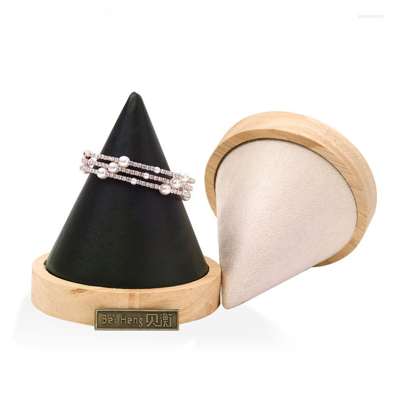 

Jewelry Pouches Fashion Solid Wood Leather Cone Bangle Bracelet Holder Display