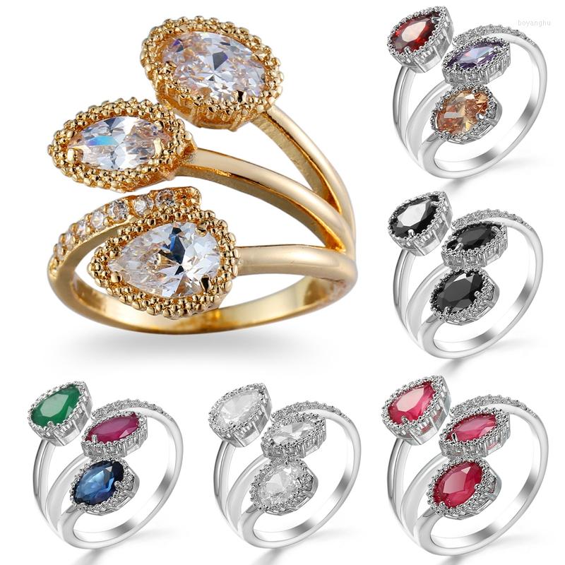 

Wedding Rings Classic Silver Color Clear Blue Sparkling CZ Geometric Stackable Opening Jewelry Gift For Women