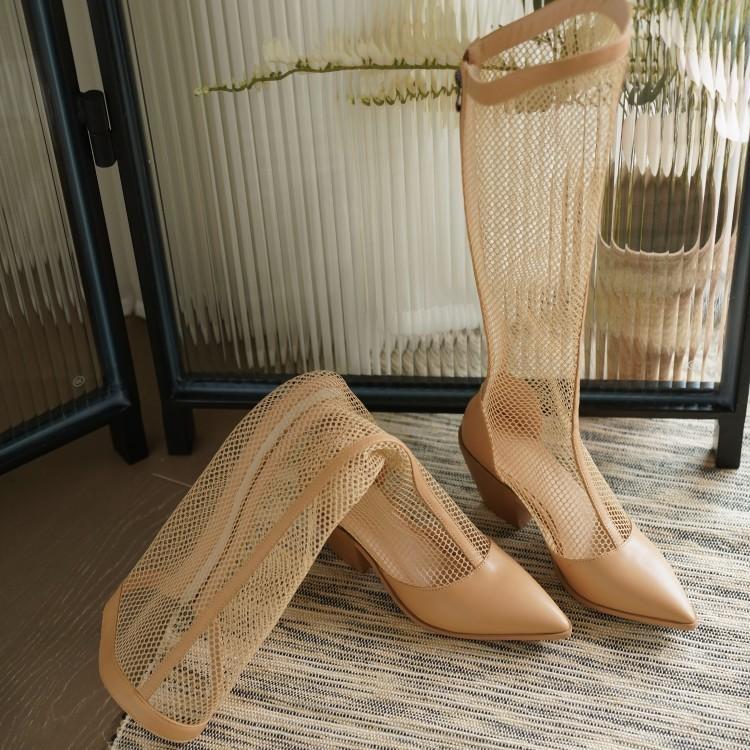 

Boots Net Red Sexy Pointed Hollow Gauze Women's Summer Thick Heel High Tube Cool With Thin Temperament, Black