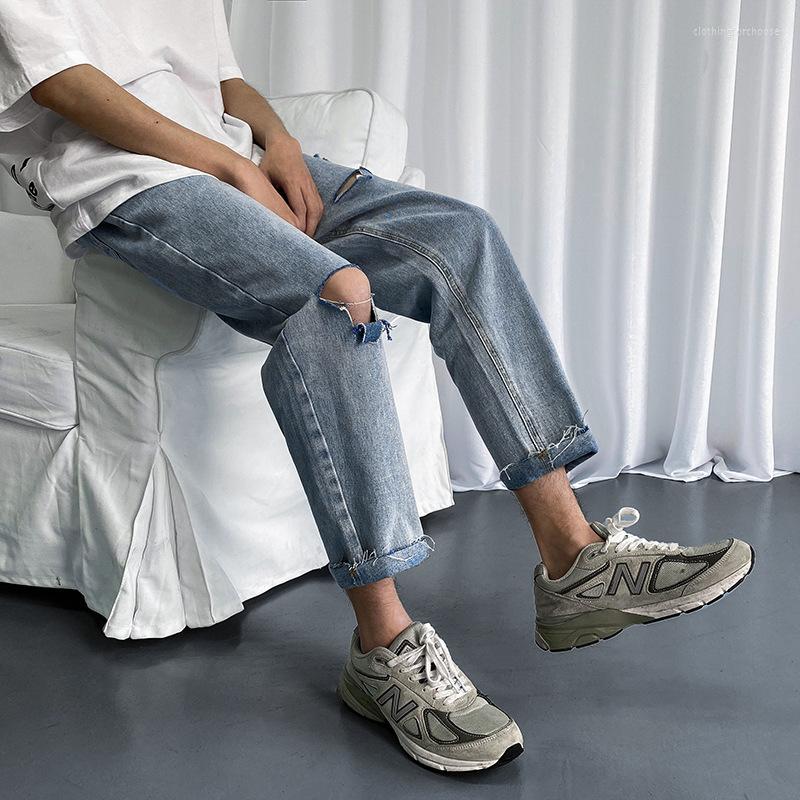 

Men's Jeans DEEPTOWN Ripped Loose Streetwear Distressed Denim Pants Men's Fashion Washed Trousers Male Hip Hop Youth Casual Hole, Blue