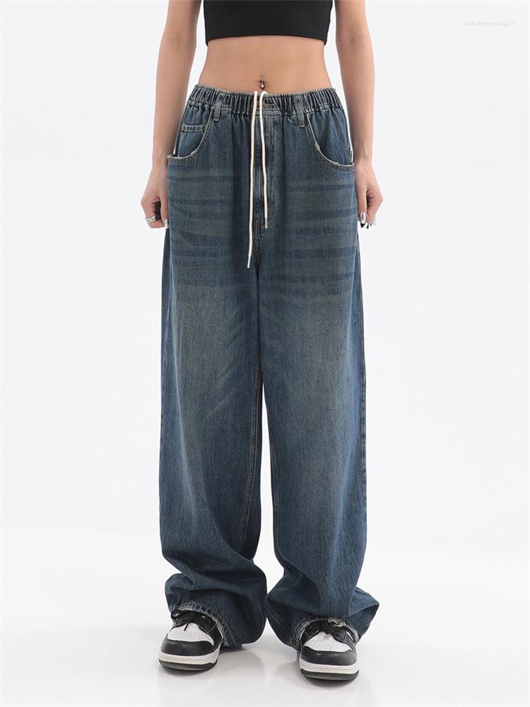 

Women' Jeans QWEEK Hip Hop Streetwear Blue Women 90s Vintage Basic Wide Leg Denim Pants Oversized Harajuku Retro