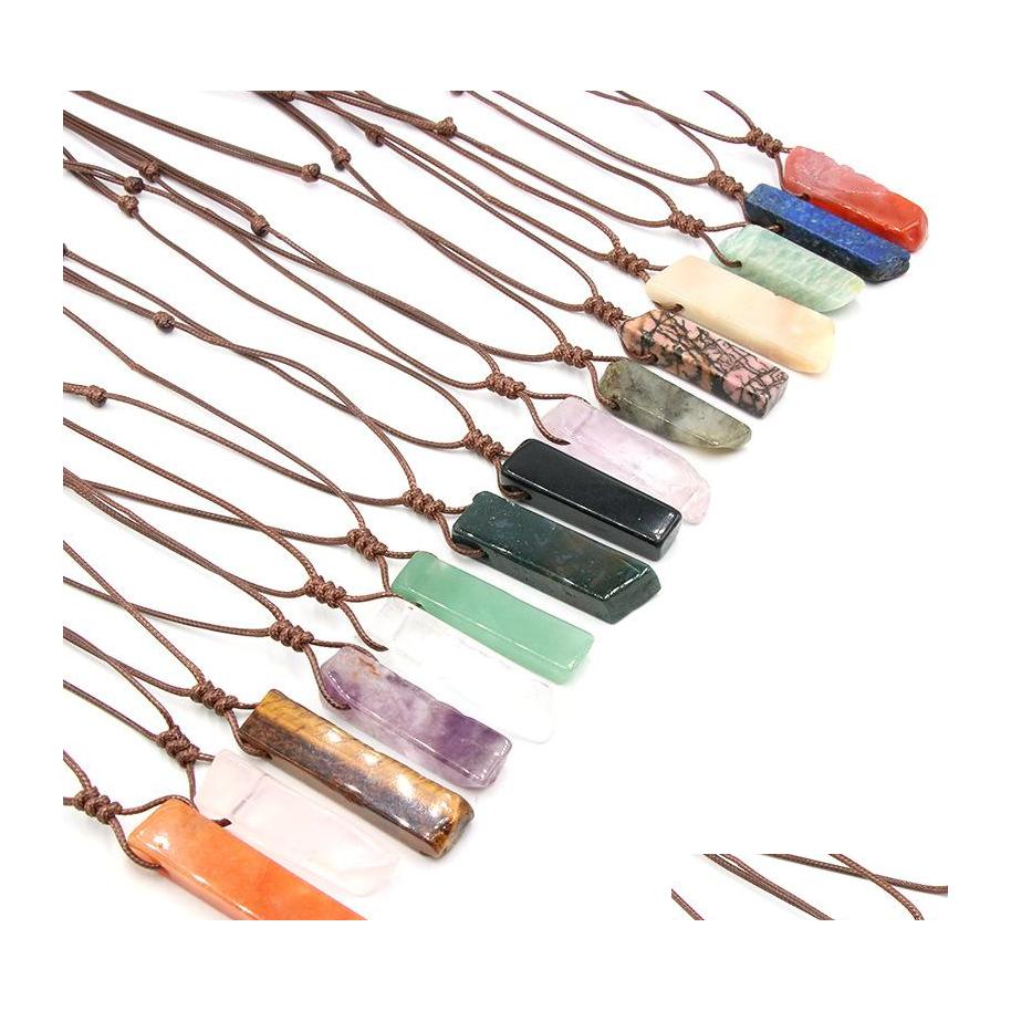 

Pendant Necklaces Healing Natural Stone Mineral Irregar Rec Quartz Pendum Amazonite Tiger Eye Lapsi Pink Crystal Necklace Vipjewel D Dh5Vn