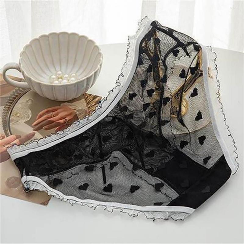 

Women's Panties Simple Lady Heart Print Breathable Sexy Ruffle Lace Trim Briefs Quick Drying Women For Inner Wear, Black