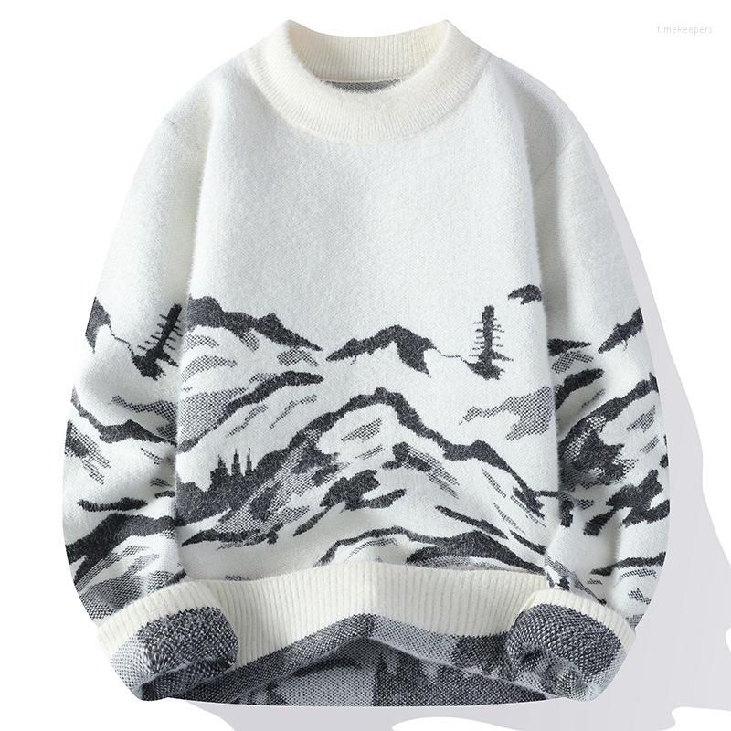 

Men' Sweaters 2023 Autumn Winter Men Thicken Sweater Fashion Round Neck Soft Warm Male Pullover Harajuku Style Casual Knitted, Nfz448 grey