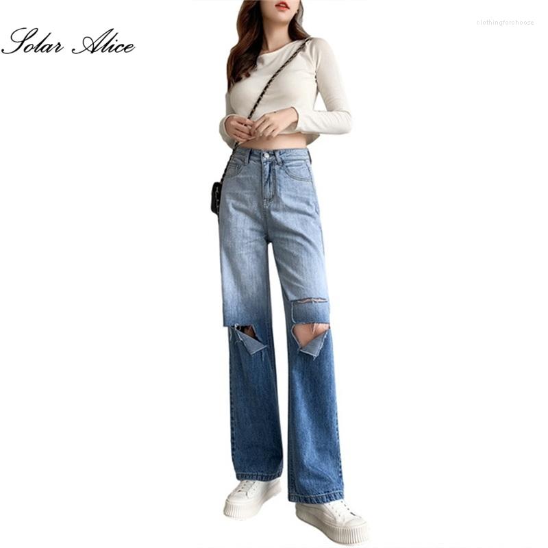 

Women's Jeans 2023 Summer Women's High Waist Wide-Leg Gradient Color Ripped Straight Loose Net Red Mopping Pants, Blue