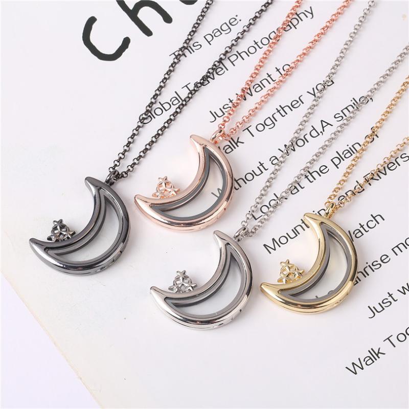 

Pendant Necklaces 1pcs Moon Stars No Rhinestone Magnetic Glass Alloy Lockets Living Memory Floating Charm Locket Necklace Women With 60cm Ch