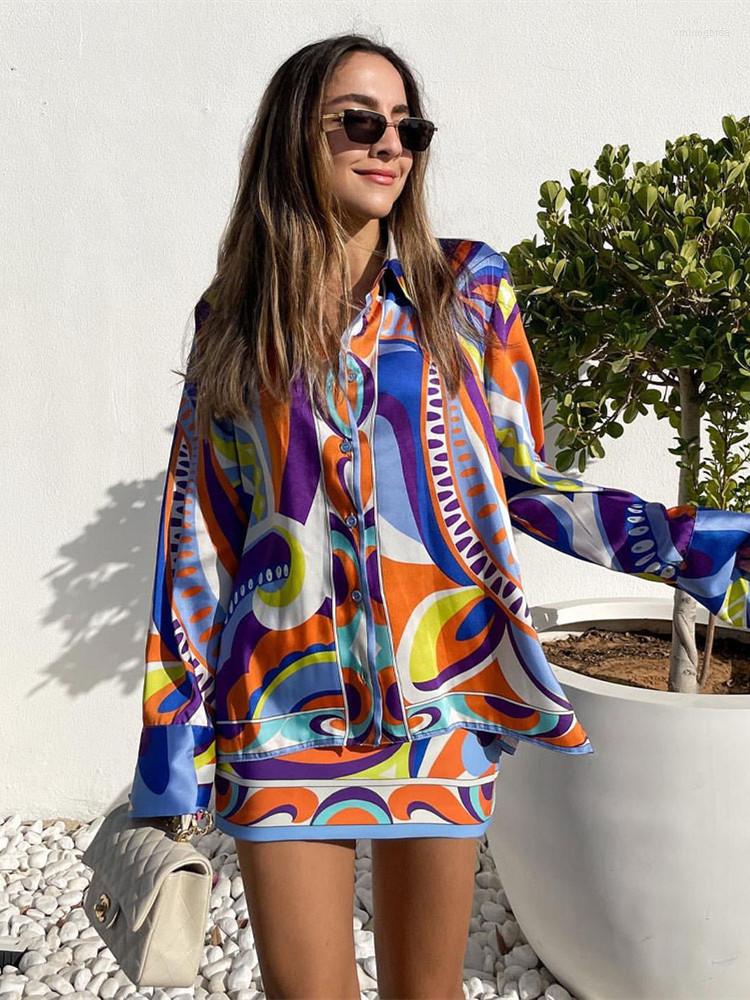 

Work Dresses Hirigin Vintage Print Women Sets Long Sleeve Shirts High Waist Wide Leg Short Skirts Fashion 2023 Summer Beach Holiday Suit, Skirt
