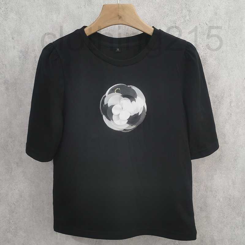 

Women' T-Shirt Designer Camellia half sleeved New short bottomed 371L, Black