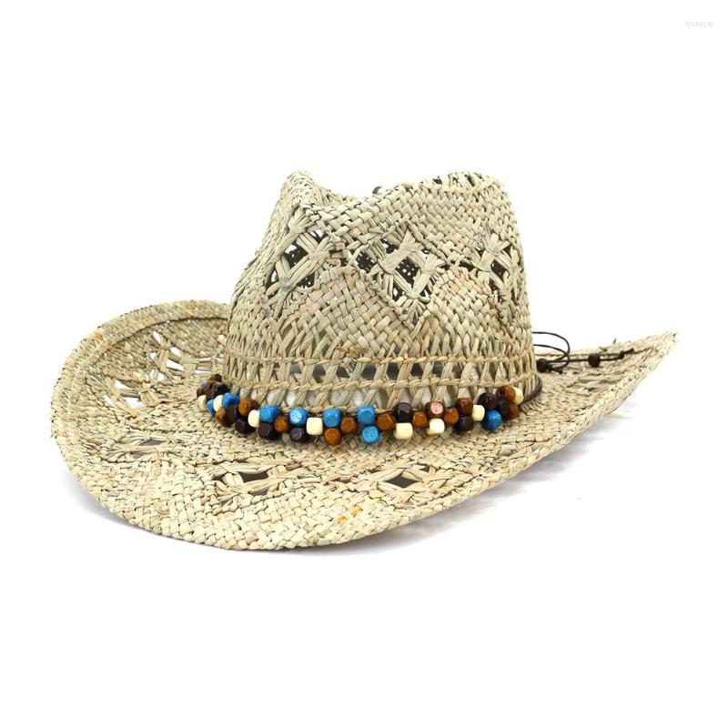

Berets Summer Natural Raffia Straw Cowboy Hat For Women Men Handmade Weave Hats Sombrero Tassel Panama Beach Wide Brim Cap