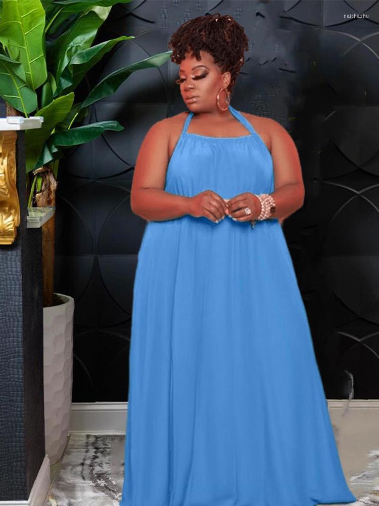 

Plus Size Dresses For Women 2023 Elegant Summer Maxi Dress 5xl Lady Backless Halter Sexy Wholesale Bulk Drop, Blue
