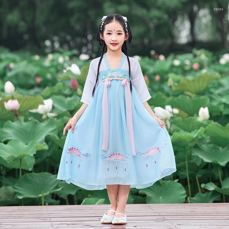 

Stage Wear Girls Hanfu Traditional Dance Costume Festival Rave Outfit Folk Fairy Dress Kids Embroidery Performance Clothing DC4091, A blue