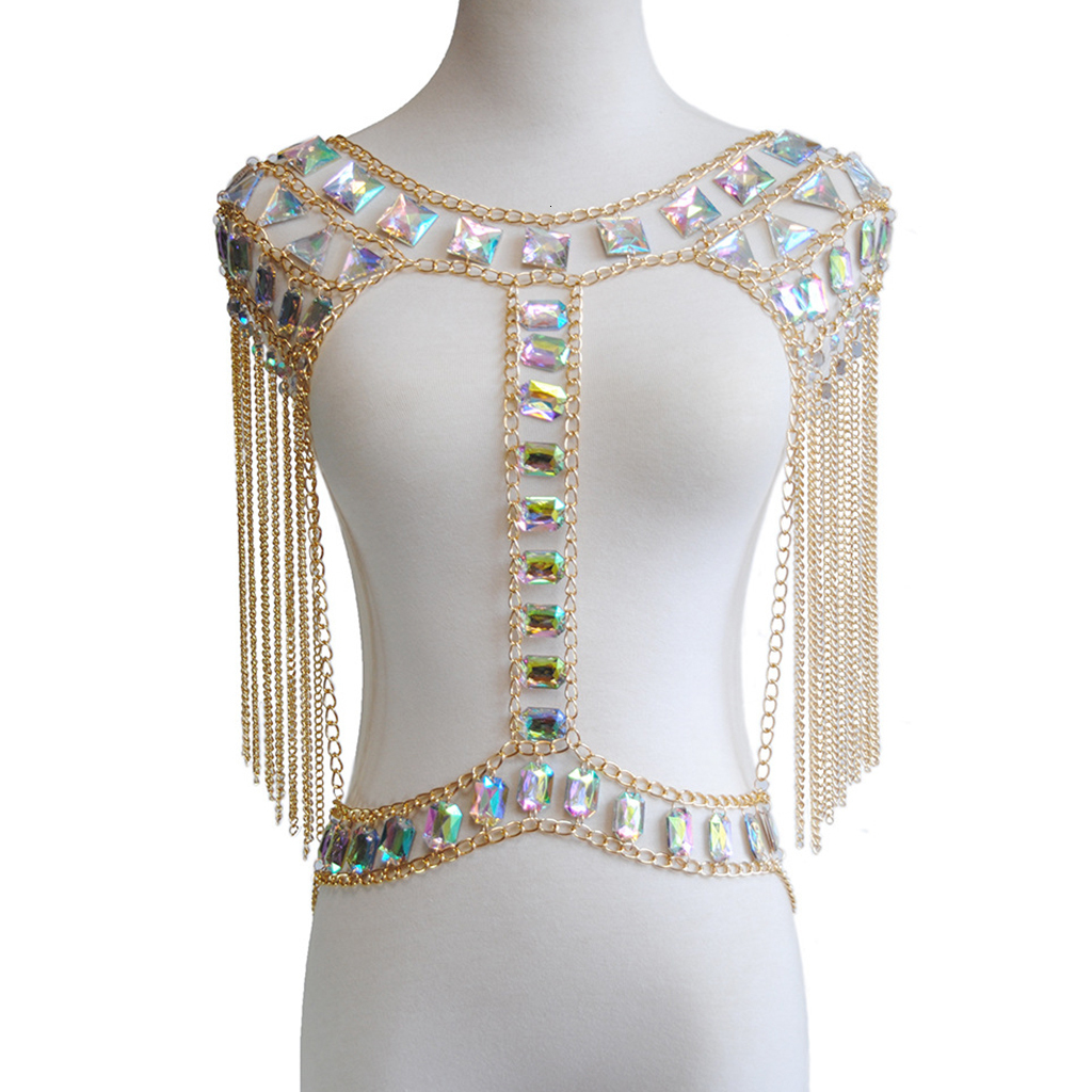 

Navel Bell Button Ring Party Crystal Shoulder Jewelry Body Chain Tassels Style Long Necklaces Pendants Collar 230216