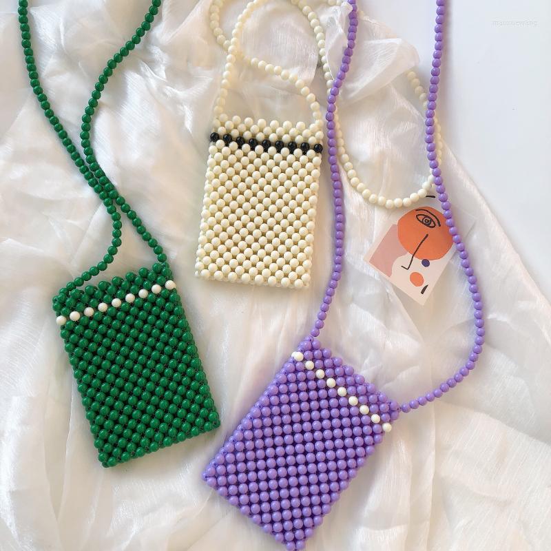

Evening Bags Customized DIY Women Fashion Simple Casual Shoulder Messenger Hand Woven Beaded Phone Handbag Party Bolsa High Quality Lady, Purple
