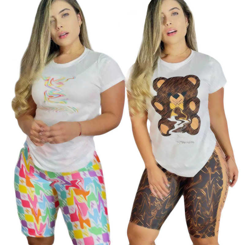 

J2793 Women Short Sleeve Sportswear Designer Clothing Jogging Casual Suits Summer Printed T Shirt And Shorts Two Piece Set, J2793-1 as pic