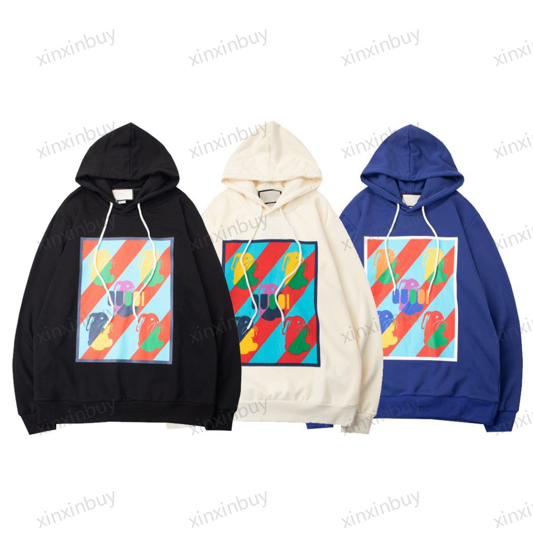 

xinxinbuy Men designer hoodie Sweater square colour rabbit print cotton casual fashion women black white green blue XS-2XL, 01