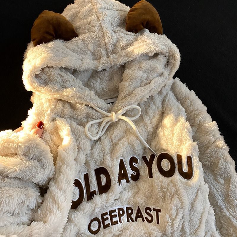

Women s Hoodies Sweatshirts autumn and winter lamb velvet hoodie woman Y2K sweatshirt women thick fashion casual jackets couple loose plush coat 230217, Green