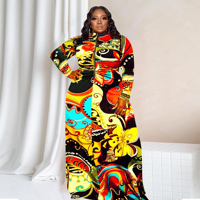 

Plus Size Dresses Maxi Dress Women Clothing Elegant Fall Long Sleeve Zip Crew Neck Ladies Vintage Wholesale Drop, Red