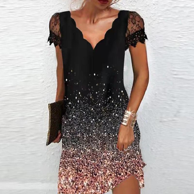 

Party Dresses Lace Summer Dress For Women 2023 Elegant Sexy V-Neck A-Line Beach Sundress Print Loose Swing Robe Mujer Vestidos, Green