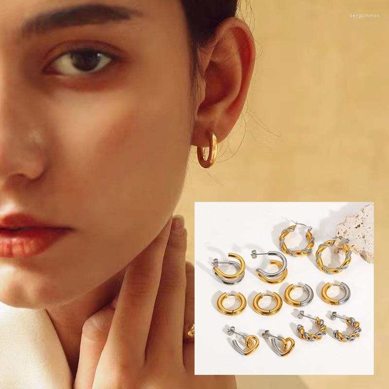 

Hoop Earrings Fashion Clip On Ear Drops For Women Metal Studs Silver Gold Color Mixed Style Stainless Steel