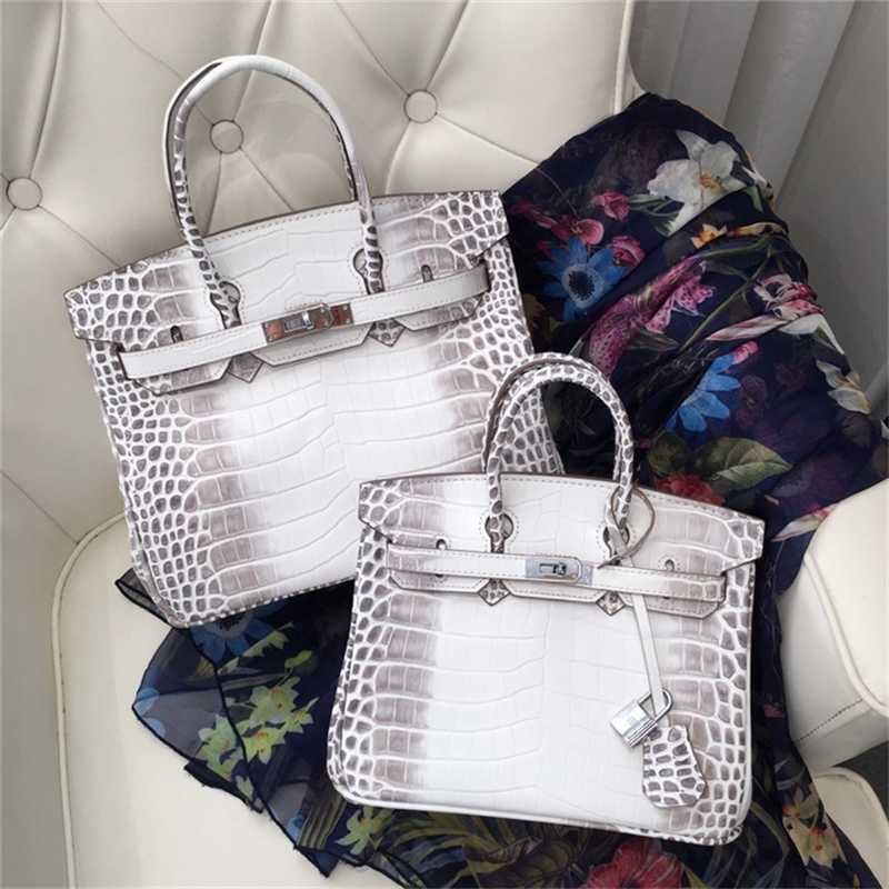 

Designer Birkin Herme Bags new 30 just the same Himalayan white crocodile cow leather womens bag oneshoulder crossbody trend 18lil, 25 inches