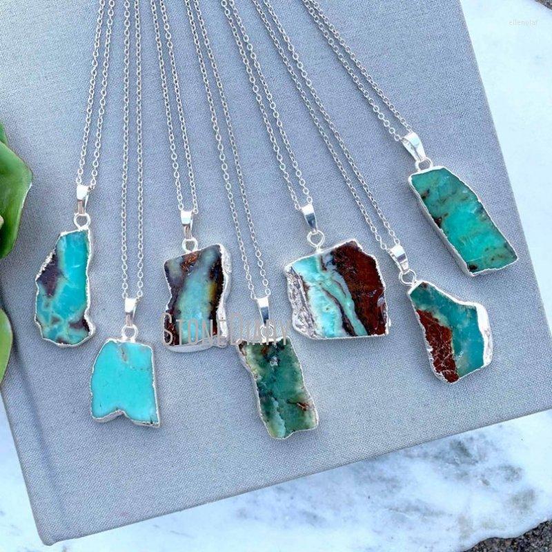 

Pendant Necklaces NM36558 Raw Square Chrysoprase Necklace Silver Plated Chain Green Stone Australian Jade Gift Idea For Her