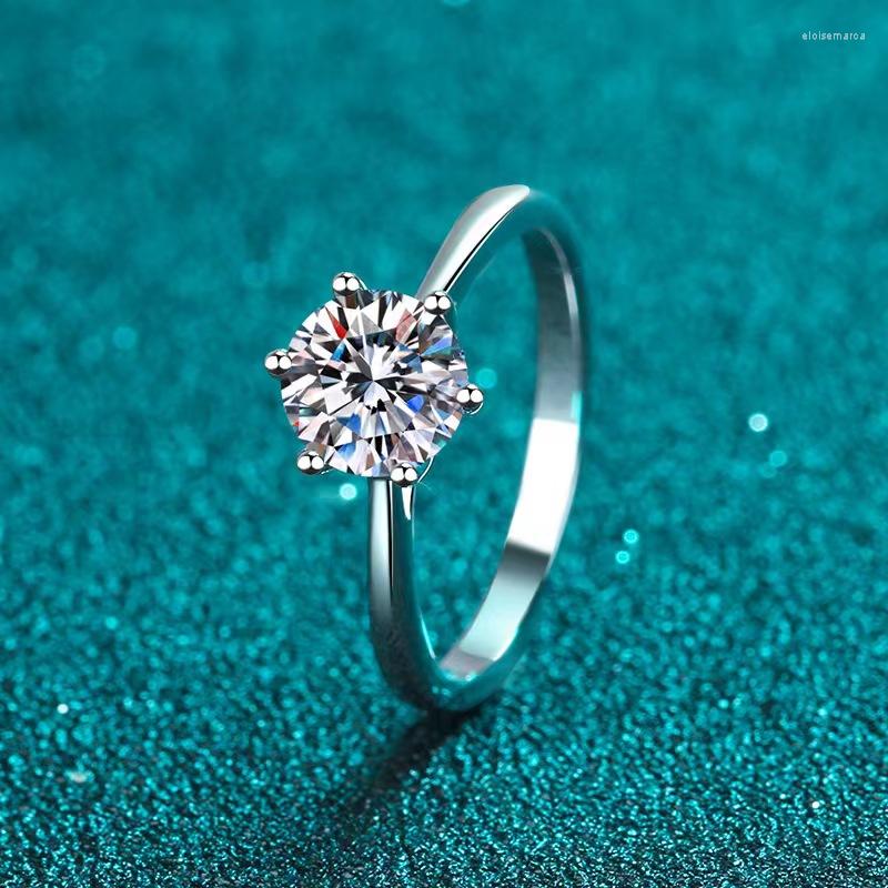 

Cluster Rings S925 Sterling Silver Six Prong Zircon Ring Opening Classic Simple Fashion Women's Gift For Girlfriend