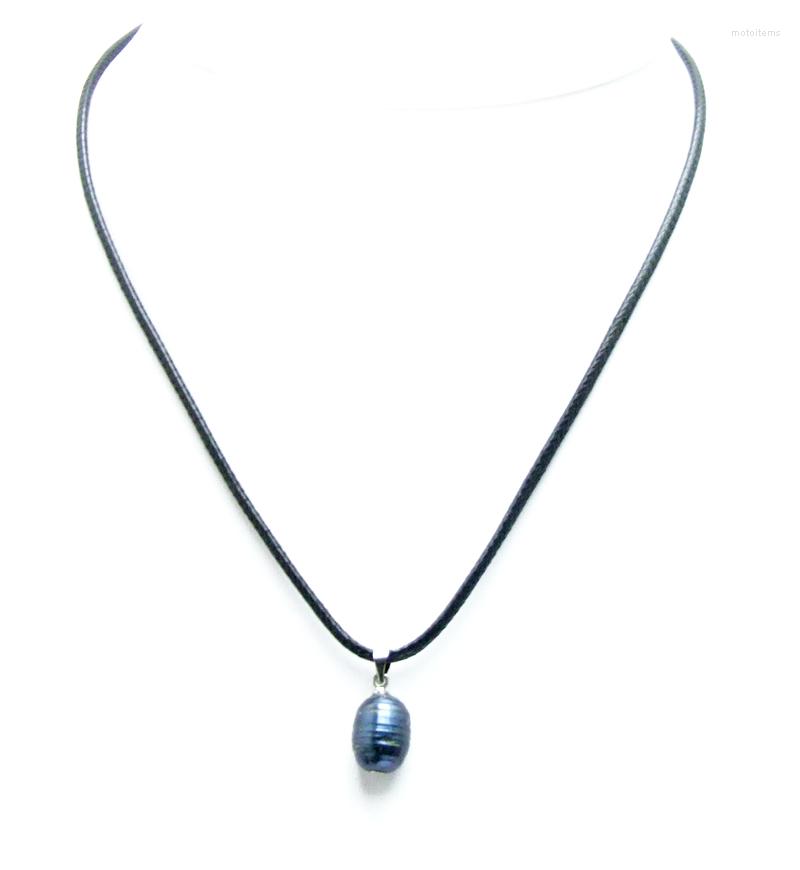

Pendant Necklaces Qingmos 10-11mm Rice Natural Freshwater Black Pearl Necklace For Women With 17-18" Cord Chokers Jewlery