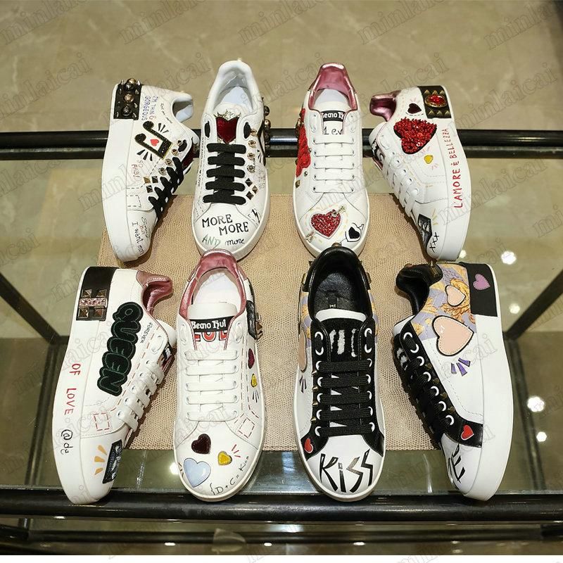 

With Box With Box Designer Shoes Men's Portofino Geranium Patch Sneakers Italy Triple Leather Portofinos Printed Sneaker Ki iKeq