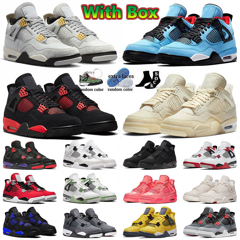 

4s Basketball Shoes Sail Red Thunder Jumpman IV Military Black Cat Ts x Cactus Jack Seafoam 4 Violet Ore Mens Women Sports Sneakers With Box, C7 infrared 40-47