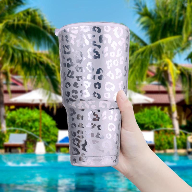 

Cosmetic Bags 30oz Silver Stainless Steel Tumbler With Lid Leopard Cheetah Double Wall Vactumbler For Water Mug Cup Beer Personalized, Black