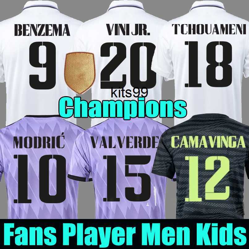 

BENZEMA soccer jerseys 22 23 football shirt VINI JR VALVERDE TCHOUAMENI Club World Cup Real Madrids CAMAVINGA MODRIC Champions 2022 2023, 22-23 home +patch 3