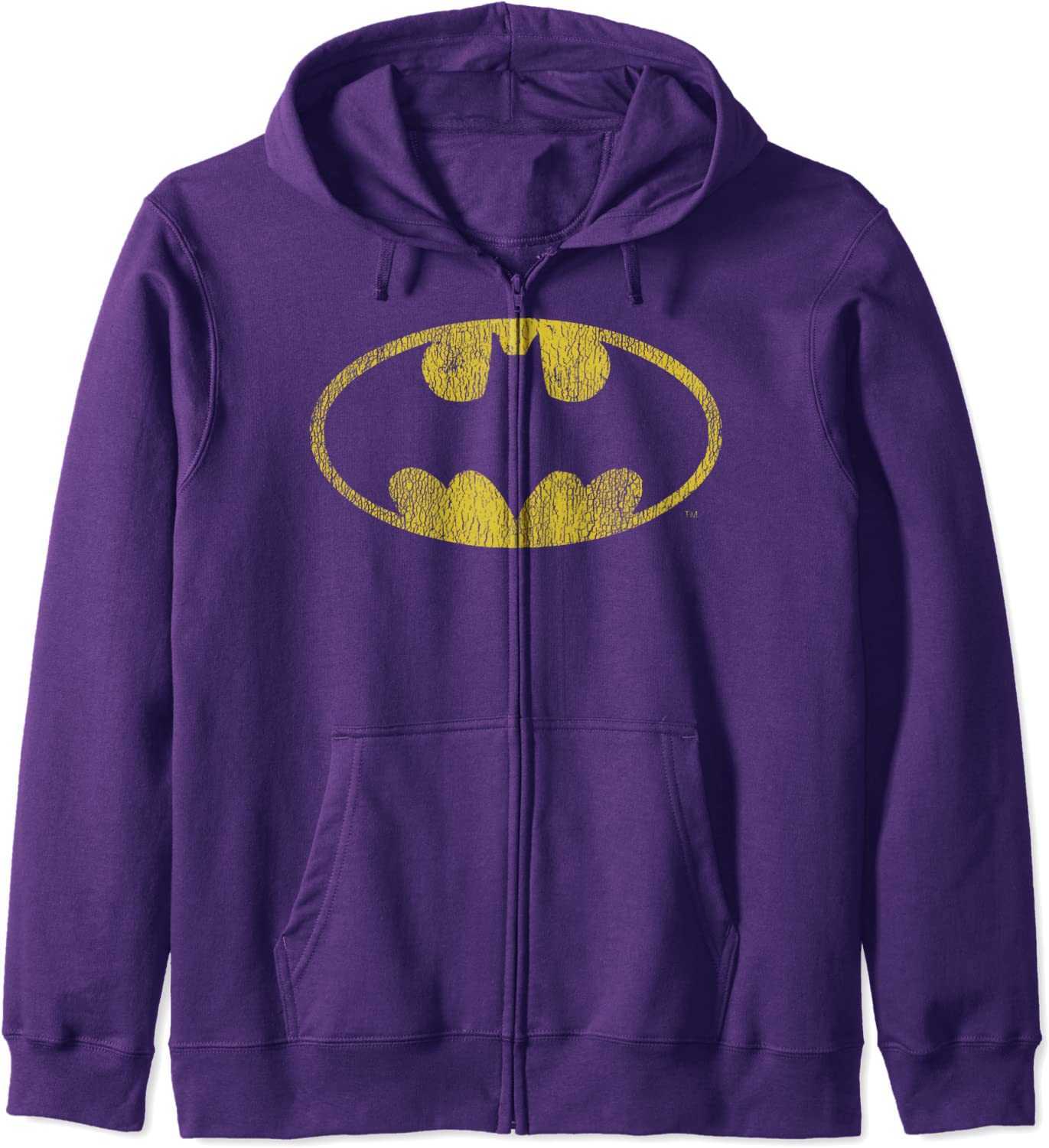 

DC Comics Batman Distressed Classic Zip Hoodie, Purple