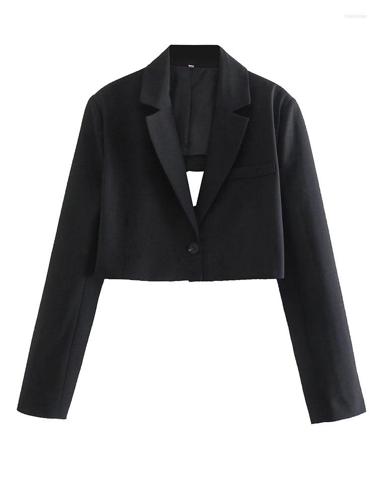 

Women's Suits Jacket 2023 Fashion Single Button Cropped Blazer Coat Black Vintage Long Sleeve Female Outerwear Chic Femme