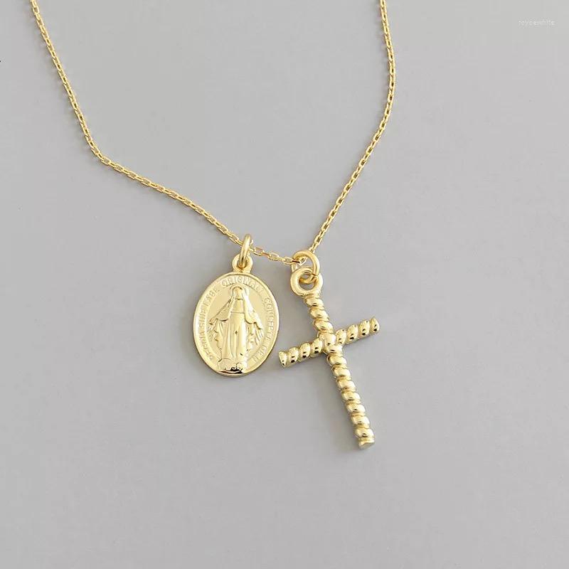 

Chains 925 Sterling Silver Design Cross Round Short Necklace Sun Moon Long Personality Trend Wild Boy Girl Jew